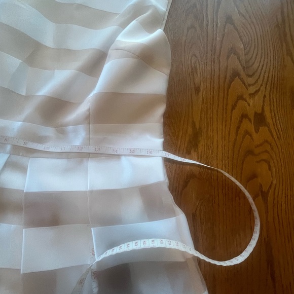 LELA ROSE Organza Striped Boat Neck Full Skirt Dress Pockets Size 14 White READ - Picture 8 of 15